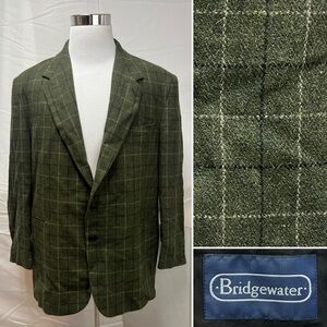 Bridgewater Vintage 46R Olive Green Tweed Plaid 2-Button Bespoke Blazer Jacket